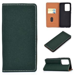 For Galaxy S20 Ultra Solid Color Frosted Magnetic Horizontal Flip Leather Case with Card Slots & Holder(Green)