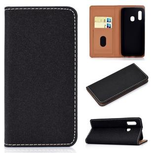For Galaxy A20e Solid Color Frosted Magnetic Horizontal Flip Leather Case with Card Slots & Holder(Black)