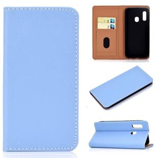 For Galaxy A20e Solid Color Frosted Magnetic Horizontal Flip Leather Case with Card Slots & Holder(Blue)