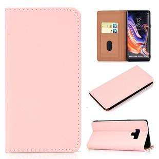 For Galaxy Note9 Solid Color Frosted Magnetic Horizontal Flip Leather Case with Card Slots & Holder(Pink)