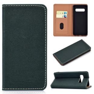For Galaxy S10 Plus Solid Color Frosted Magnetic Horizontal Flip Leather Case with Card Slots & Holder(Green)