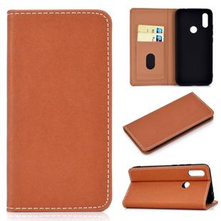 For Xiaomi Redmi 7 Solid Color Frosted Magnetic Horizontal Flip Leather Case with Card Slots & Holder(Brown)