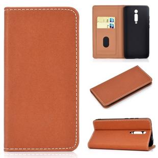 For Xiaomi Redmi K20 Solid Color Frosted Magnetic Horizontal Flip Leather Case with Card Slots & Holder(Brown)