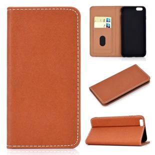 For iPhone 6 / 6s Solid Color Frosted Magnetic Horizontal Flip Leather Case with Card Slots & Holder(Brown)