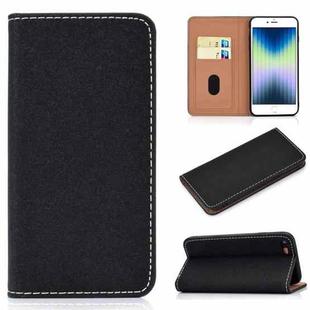 For iPhone SE 2022 / SE 2020 / 8 / 7 Solid Color Frosted Magnetic Horizontal Flip Leather Case with Card Slots & Holder(Black)