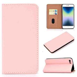 For iPhone SE 2022 / SE 2020 / 8 / 7 Solid Color Frosted Magnetic Horizontal Flip Leather Case with Card Slots & Holder(Pink)