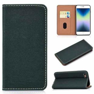 For iPhone SE 2022 / SE 2020 / 8 / 7 Solid Color Frosted Magnetic Horizontal Flip Leather Case with Card Slots & Holder(Green)
