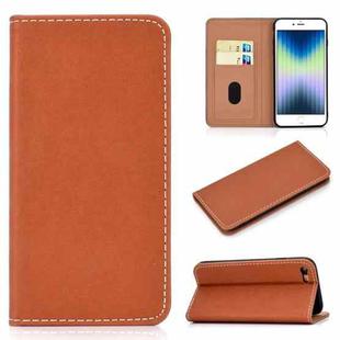 For iPhone SE 2022 / SE 2020 / 8 / 7 Solid Color Frosted Magnetic Horizontal Flip Leather Case with Card Slots & Holder(Brown)
