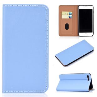 For iPhone 7 Plus / 8 Plus Solid Color Frosted Magnetic Horizontal Flip Leather Case with Card Slots & Holder(Blue)