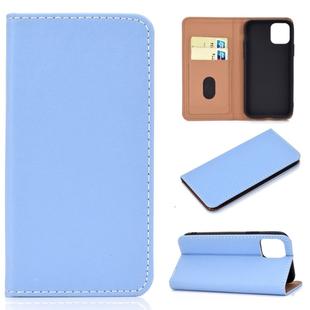 For iPhone 11 Solid Color Frosted Magnetic Horizontal Flip Leather Case with Card Slots & Holder(Blue)