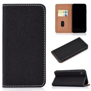 For iPhone X / XS Solid Color Frosted Magnetic Horizontal Flip Leather Case with Card Slots & Holder(Black)