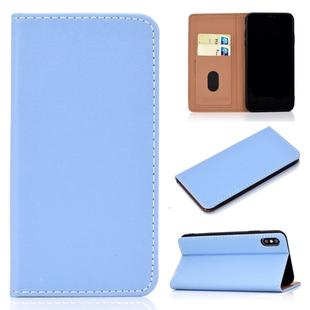 For iPhone X / XS Solid Color Frosted Magnetic Horizontal Flip Leather Case with Card Slots & Holder(Blue)
