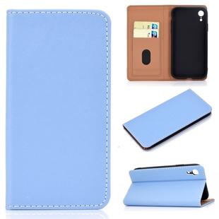 For iPhone XR Solid Color Frosted Magnetic Horizontal Flip Leather Case with Card Slots & Holder(Blue)
