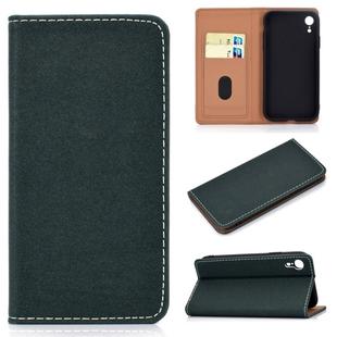 For iPhone XR Solid Color Frosted Magnetic Horizontal Flip Leather Case with Card Slots & Holder(Green)