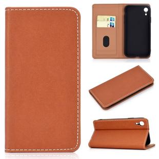 For iPhone XR Solid Color Frosted Magnetic Horizontal Flip Leather Case with Card Slots & Holder(Brown)