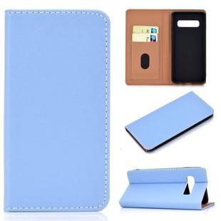 For Galaxy S10 Solid Color Frosted Magnetic Horizontal Flip Leather Case with Card Slots & Holder(Blue)