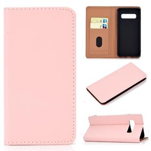 For Galaxy S10 Solid Color Frosted Magnetic Horizontal Flip Leather Case with Card Slots & Holder(Pink)