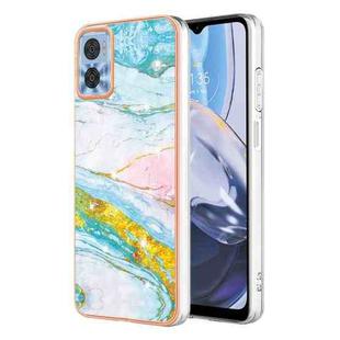 For Motorola Moto E22 Electroplating Marble Dual-side IMD Phone Case(Green 004)