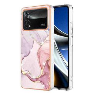 For Xiaomi Poco X4 Pro 5G Electroplating Marble Dual-side IMD Phone Case(Rose Gold 005)