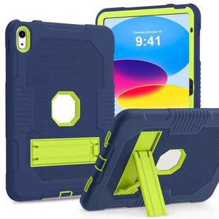 For iPad 10th Gen 10.9 2022 Contrast Color Robot Silicone + PC Tablet Cas(Navy Blue+Yellow Green)