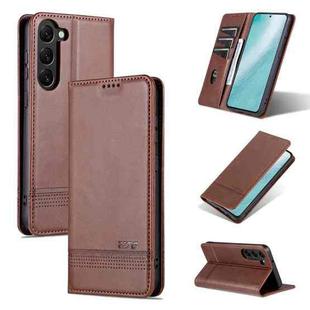 For Samsung Galaxy S23 5G AZNS Magnetic Calf Texture Flip Leather Phone Case(Dark Brown)