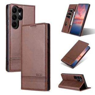 For Samsung Galaxy S23 Ultra 5G AZNS Magnetic Calf Texture Flip Leather Phone Case(Dark Brown)