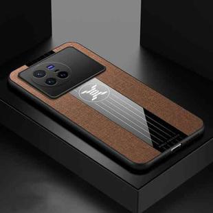 For vivo X80 XINLI Stitching Cloth Textue Shockproof TPU Phone Case(Brown)