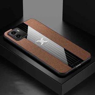 For vivo Y10 XINLI Stitching Cloth Textue Shockproof TPU Phone Case(Brown)
