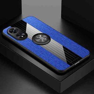 For OPPO A97 XINLI Stitching Cloth Textue TPU Phone Case with Ring Holder(Blue)