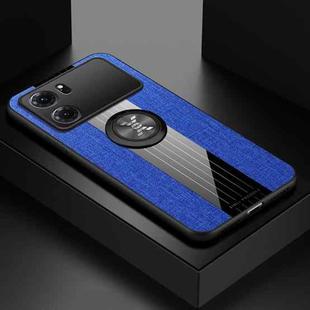 For OPPO K10 XINLI Stitching Cloth Textue TPU Phone Case with Ring Holder(Blue)