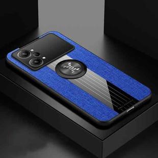 For OPPO K10 Pro XINLI Stitching Cloth Textue TPU Phone Case with Ring Holder(Blue)