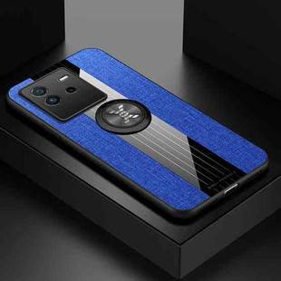 For vivo iQOO Neo 6 XINLI Stitching Cloth Textue TPU Phone Case with Ring Holder(Blue)