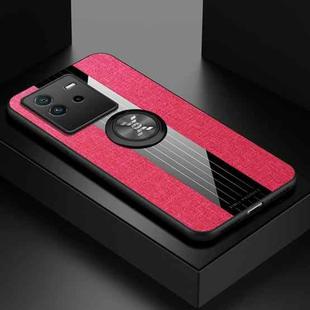 For vivo iQOO Neo 6 XINLI Stitching Cloth Textue TPU Phone Case with Ring Holder(Red)