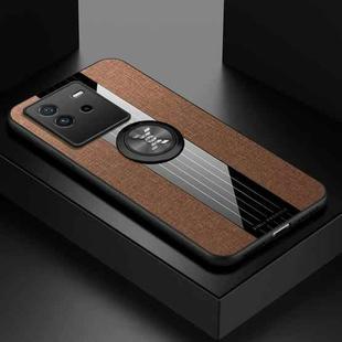For vivo iQOO Neo 6 XINLI Stitching Cloth Textue TPU Phone Case with Ring Holder(Brown)