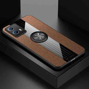 For vivo iQOO U5 XINLI Stitching Cloth Textue TPU Phone Case with Ring Holder(Brown)