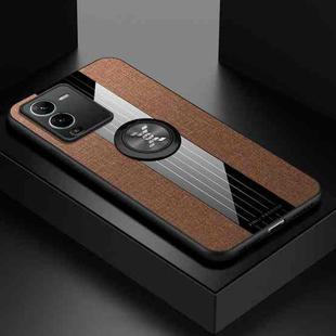 For vivo S15 XINLI Stitching Cloth Textue TPU Phone Case with Ring Holder(Brown)