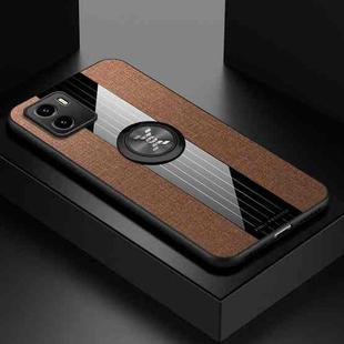 For vivo Y10 XINLI Stitching Cloth Textue TPU Phone Case with Ring Holder(Brown)
