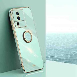 For vivo iQOO Neo7 XINLI Straight Edge 6D Electroplate TPU Phone Case with Ring Holder(Mint Green)