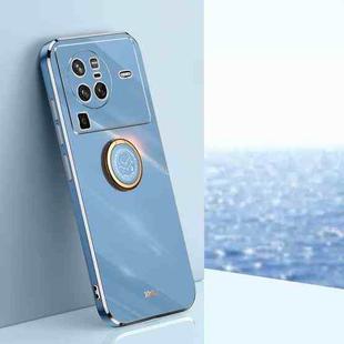 For vivo X80 Pro XINLI Straight Edge 6D Electroplate TPU Phone Case with Ring Holder(Celestial Blue)