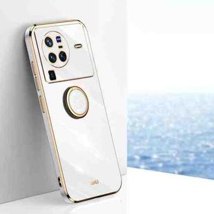 For vivo X80 Pro XINLI Straight Edge 6D Electroplate TPU Phone Case with Ring Holder(White)