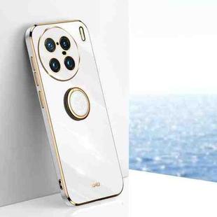 For vivo X90 Pro 5G XINLI Straight Edge 6D Electroplate TPU Phone Case with Ring Holder(White)