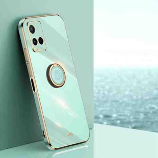 For vivo Y32 4G XINLI Straight Edge 6D Electroplate TPU Phone Case with Ring Holder(Mint Green)