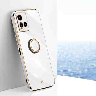 For vivo Y33s Global XINLI Straight Edge 6D Electroplate TPU Phone Case with Ring Holder(White)