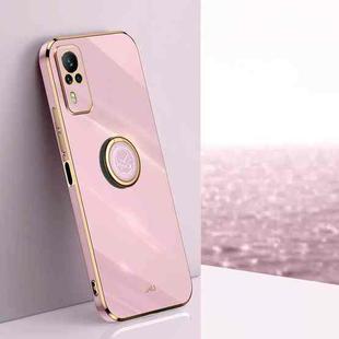 For vivo Y51 2020 December XINLI Straight Edge 6D Electroplate TPU Phone Case with Ring Holder(Cherry Purple)