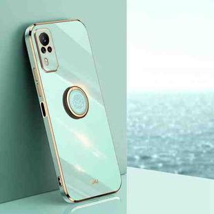 For vivo Y51 2020 December XINLI Straight Edge 6D Electroplate TPU Phone Case with Ring Holder(Mint Green)