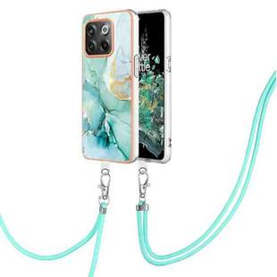 For OnePlus 10T 5G / Ace Pro Electroplating Marble Dual-side IMD Phone Case with Lanyard(Green 003)