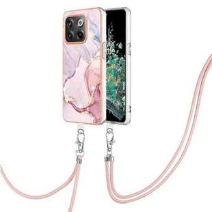 For OnePlus 10T 5G / Ace Pro Electroplating Marble Dual-side IMD Phone Case with Lanyard(Rose Gold 005)