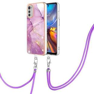 For Motorola Moto E32 4G / E32s Electroplating Marble Dual-side IMD Phone Case with Lanyard(Purple 001)