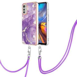 For Motorola Moto E32 4G / E32s Electroplating Marble Dual-side IMD Phone Case with Lanyard(Purple 002)