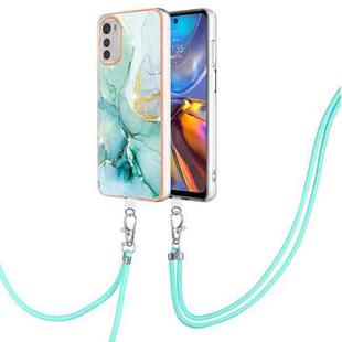 For Motorola Moto E32 4G / E32s Electroplating Marble Dual-side IMD Phone Case with Lanyard(Green 003)